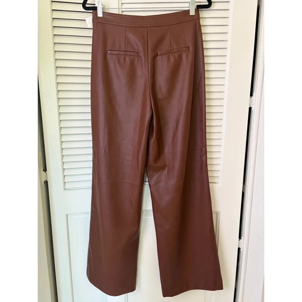 7 For All Mankind Cognac Brown Faux Leather Wide Leg Pants Women's 6 Trousers